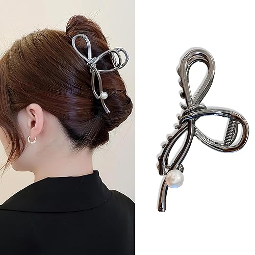 Miniatura 8 de BELSITA Mano de metal de esqueleto de Halloween con diseño de cabeza de calavera, pinza para el cabello, color plateado, pinza para cabello grueso o