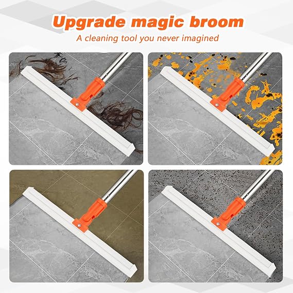 14 Rubber Floor Squeegee with 48 Long Handle,Scraper for Concrete Floor, Tile Floor, Metal Aluminium Heavy Duty Garage Shower Floor Squeegee Broom for Removing Water, Commercial Scrubber Mop