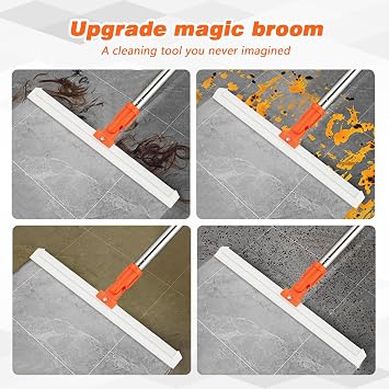 14 Rubber Floor Squeegee with 48 Long Handle,Scraper for Concrete Floor, Tile Floor, Metal Aluminium Heavy Duty Garage Shower Floor Squeegee Broom for Removing Water, Commercial Scrubber Mop