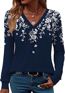 LUYYA Women's Long Sleeve Pleated V Neck Blouse Business Casual Tunic Top Loose Fit Work Shirt 2025