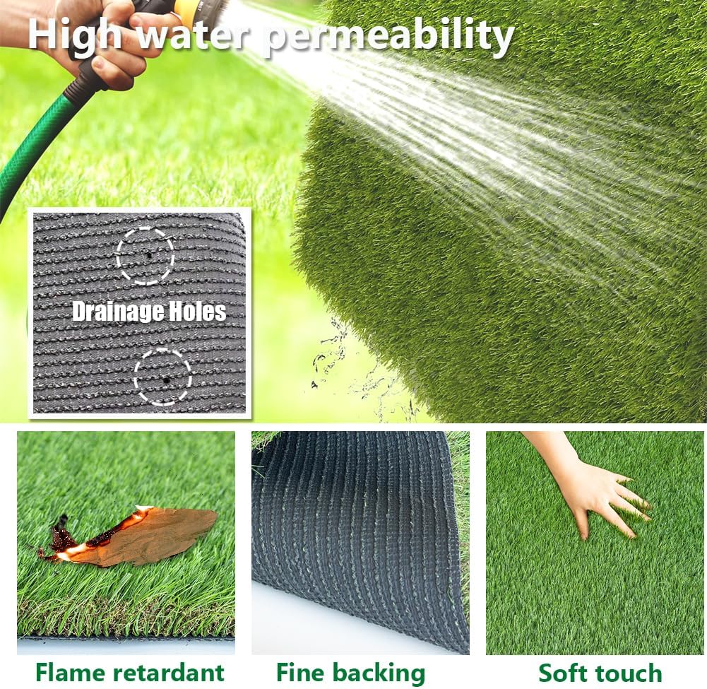 45mm 4FTX6FT Artificial Grass - Realistic Fake Turf Grass Outdoor with UV & Fire Resistance for Landscaping, Yards,Balcony and Pets