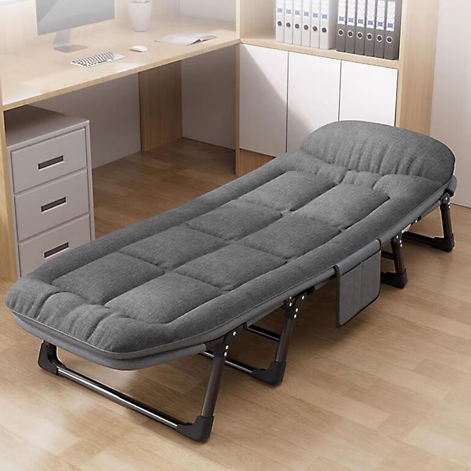 Foldable Metal Bed with Mattress - Single Multifunctional Cot for Office, Adjustable Backrest (6 Levels), Heavy-Duty Load Capacity, Space-Saving Design (180x60x35cm)