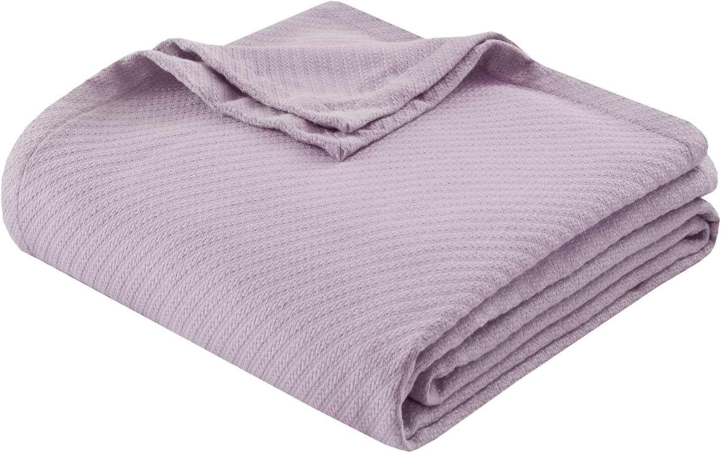 Madison Park Liquid Cotton Blanket Breathable, Softer Ring Spun Weave, Diamond Motif, Luxurious 100% Cotton All Seasons Lightweight Summer Blanket for Bed, Couch, Office, Lilac, King
