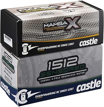 Castle Creations Mamba X, SENSORED, 25.2V WP ESC and 1512-1800KV SENSORED Combo, Black