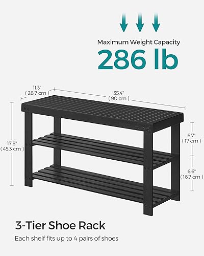 Miniatura 3 de SONGMICS Shoe Rack Bench, 3-Tier Bamboo Shoe Storage Organizer, Entryway Bench, Holds Up to 286 lb, 11.3 x 35.4 x 17.8 Inches, for Entryway Bathroom