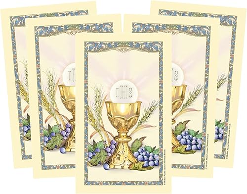 Needzo Tarjetas sagradas laminadas de primera comunión, oración y versículo bíblico inspirador incluidos, regalos católicos, recuerdos de fiesta y