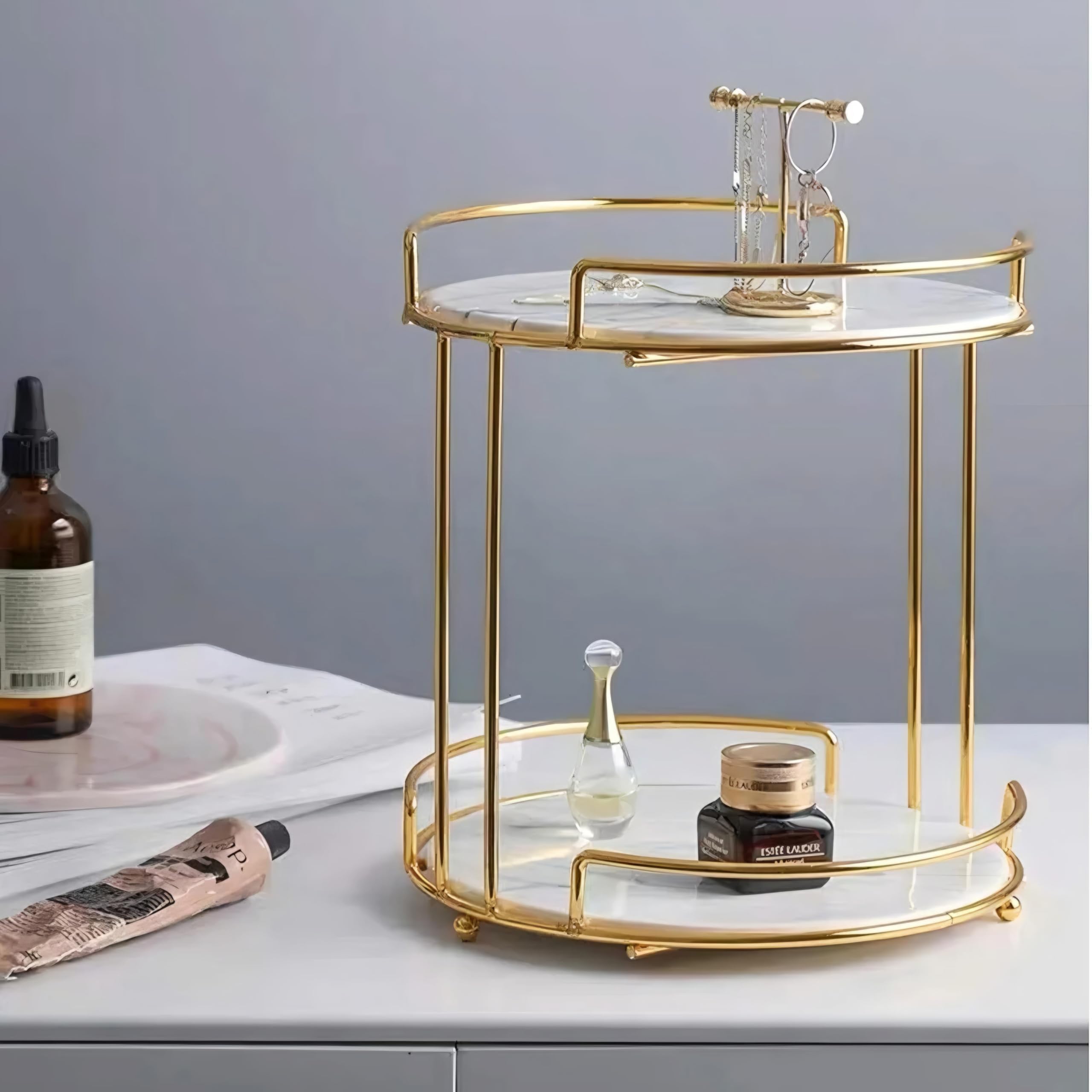 Next In Crafts Metal Bathroom Organizer with 2 Compartments and Gold Plated Table Top Holder ...