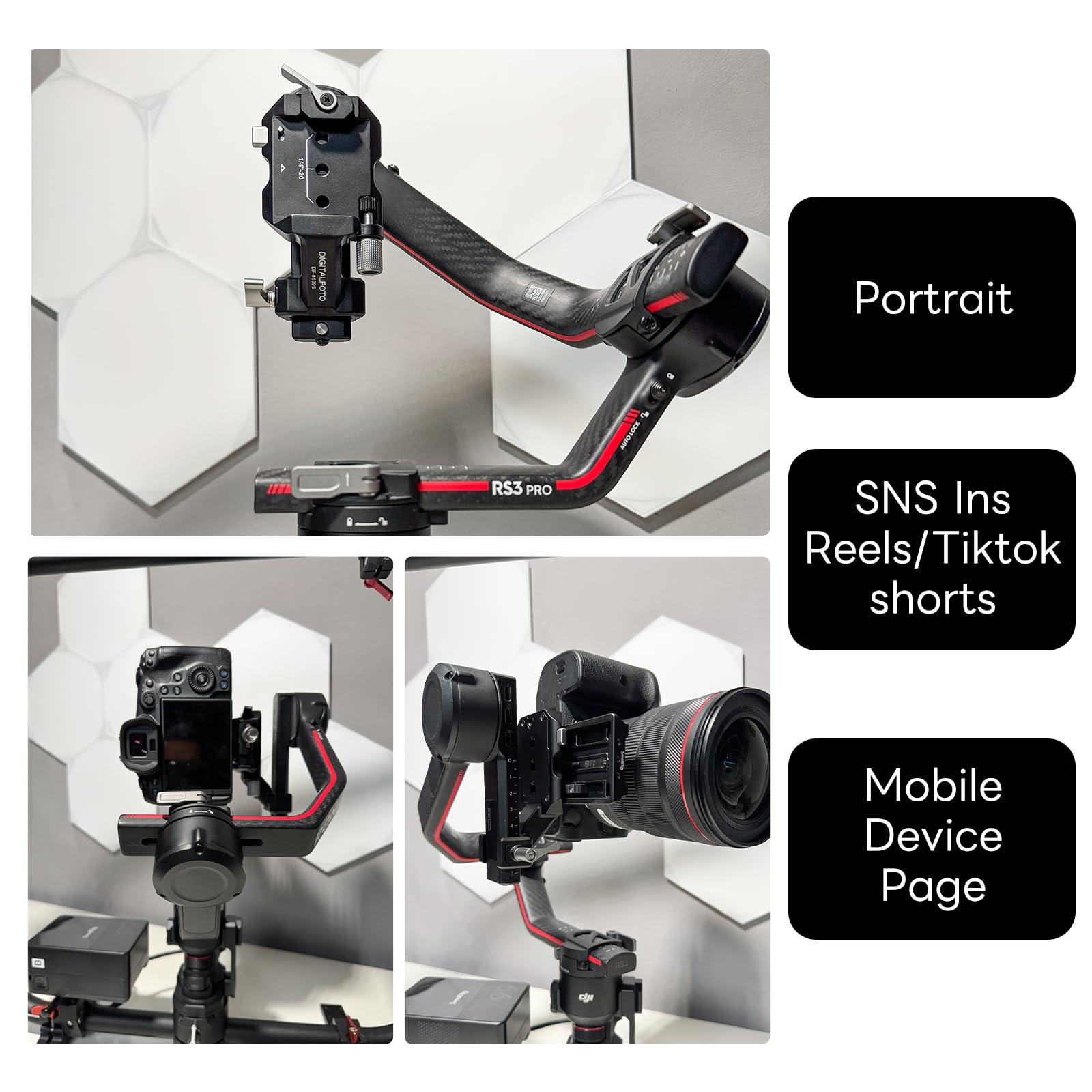 Soporte Vertical para Cámara RS3, Solución de Montaje Vertical DF DIGITALFOTO de 2ª Generación, Compatible con dji Ronin RS2/RS3/RS3Pro, para Tomas de Redes Sociales (IG, Shorts para Youtube Soporte Vertical para Cámara RS3, Solución de Montaje Vertical DF DIGITALFOTO de 2ª Generación, Compatible con dji Ronin RS2/RS3/RS3Pro, para Tomas de Redes Sociales (IG, Shorts para Youtube