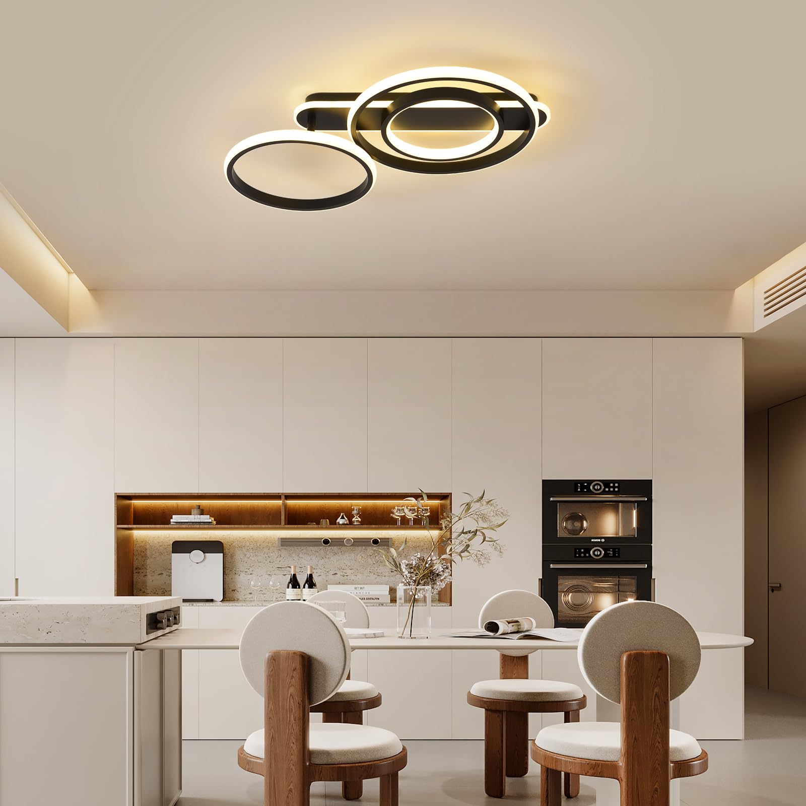 36W Dimmbar Deckenlampe Mit Fernbedienung APP,Einstellbar Ringform,Schwarz