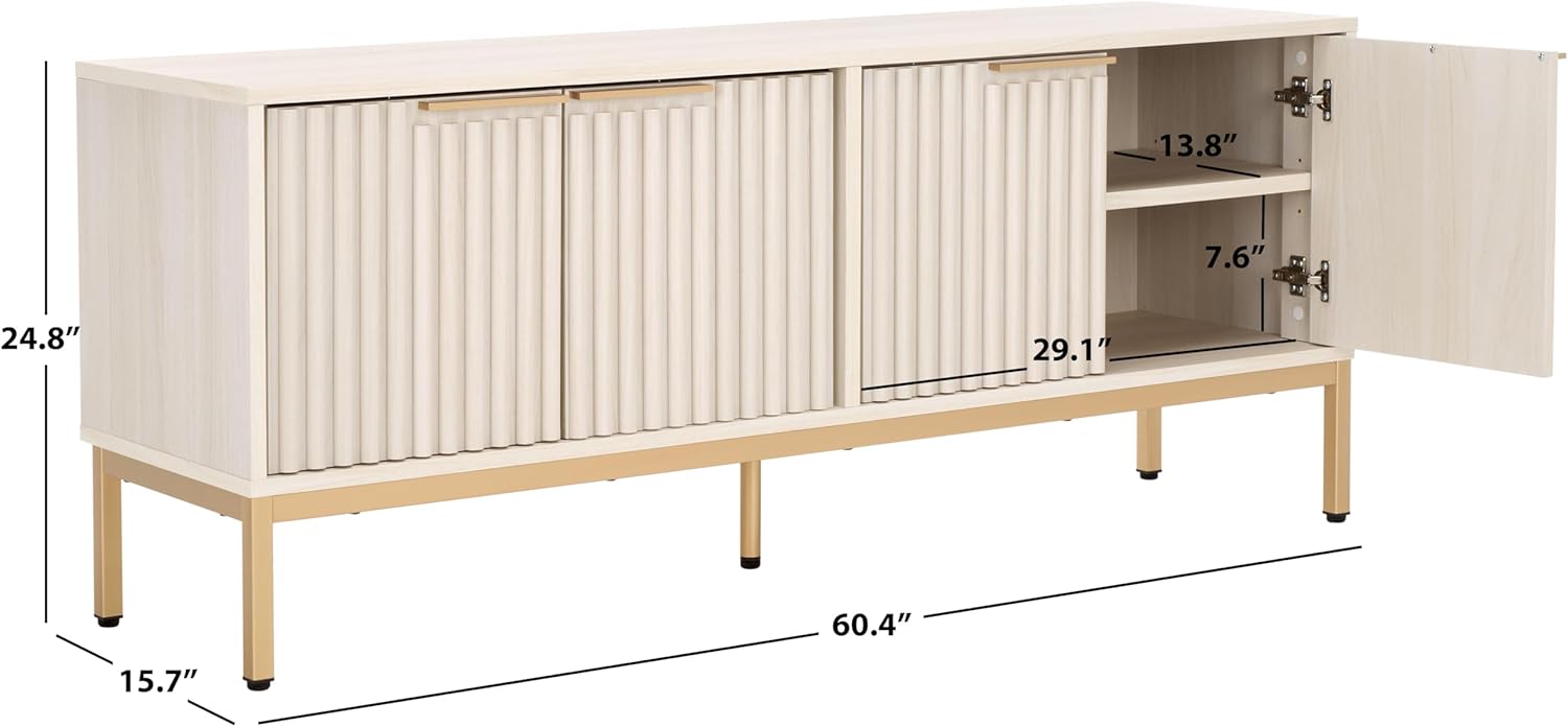 SAFAVIEH Lylia TV Stand for up to 65" Flatscreen – White & Gold, 4 Doors with Interior Storage, Entertainment Media Console Cabinet (MED9623C)