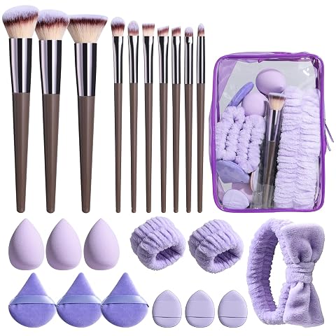BS-MALL Makeup Brushes Set 23 Pcs with Finger Sponge Essential Tools travel set