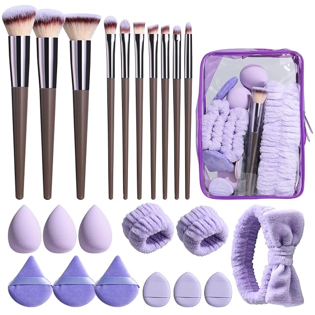 BS-MALL Makeup Brushes Set 23 Pcs with Finger Sponge Essential Tools travel set