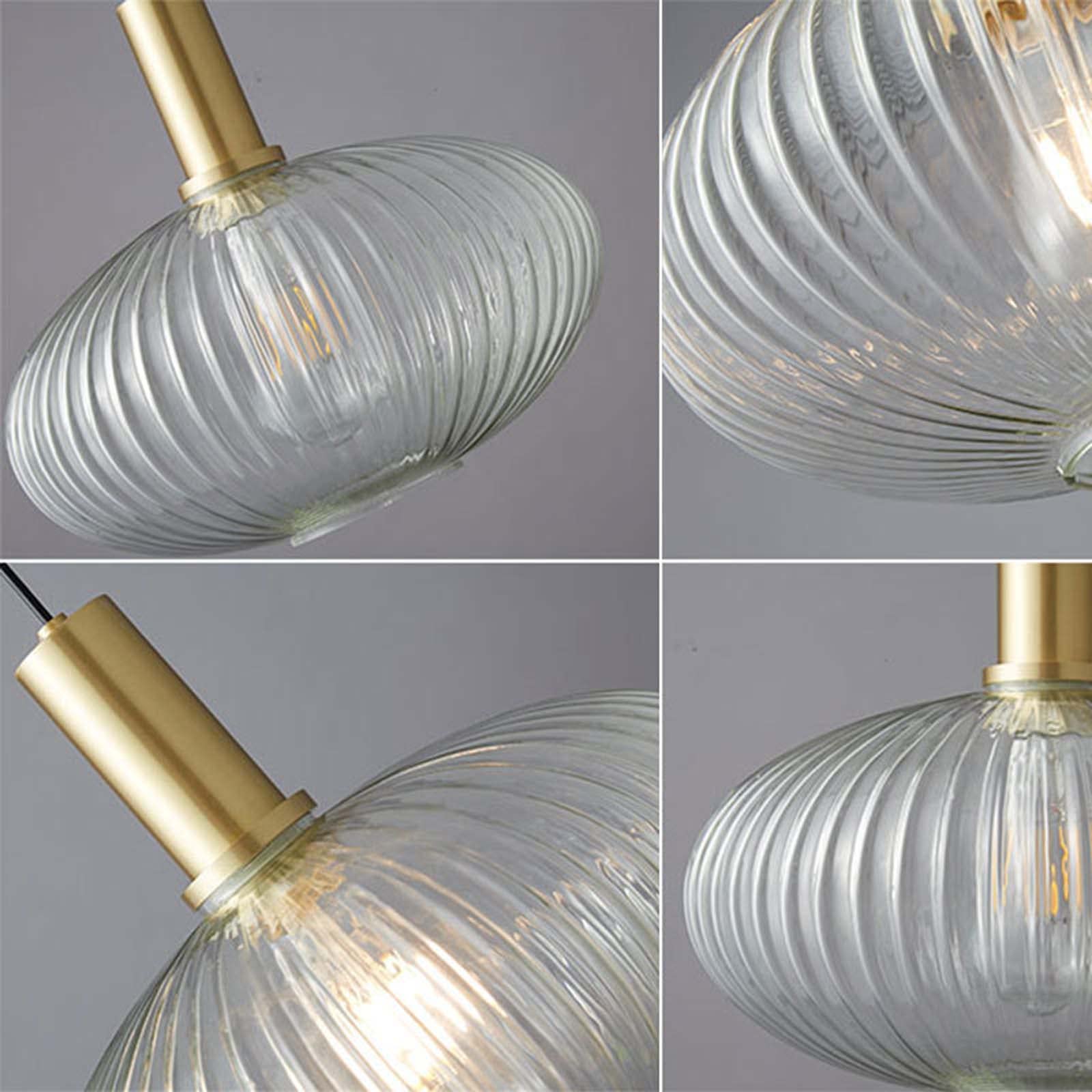 Lámpara colgante de vidrio transparente con pantalla de vidrio acanalado y acabado en bronce, lámpara colgante de techo retro moderna para mesita de noche, mesa de comedor e isla de cocina (L)