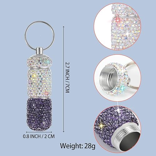 Miniatura 2 de Pastillero de viaje portátil con diamantes de imitación, impermeable, con llavero, bonita caja de almacenamiento de pastillas para acampar al aire