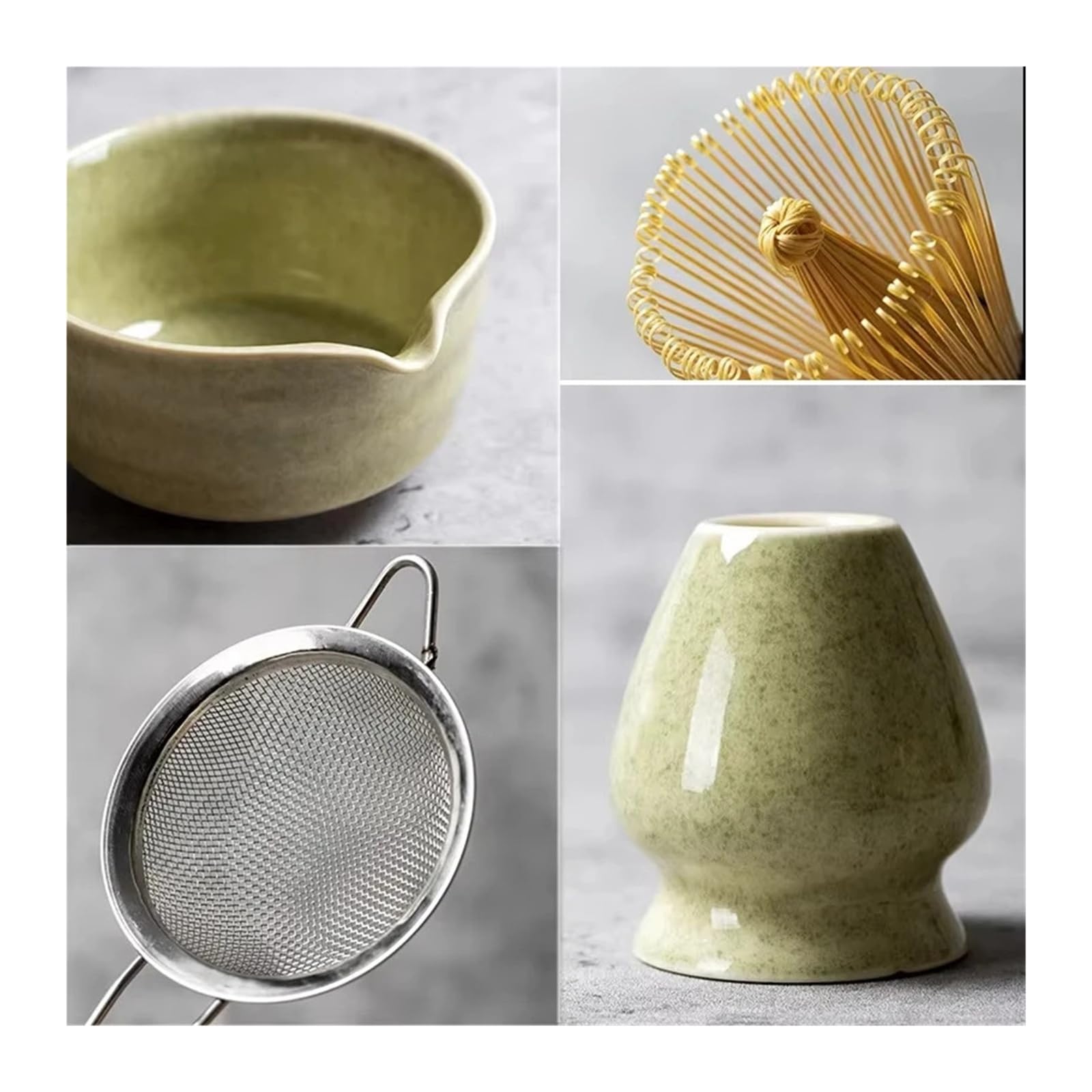 Ceremonia de licuadora Matcha, juego 4/5/6 Uds., tazón Chawan cerámica, batidor bambú y cuchara for té, Kit herramientas(Style C 4PCS)