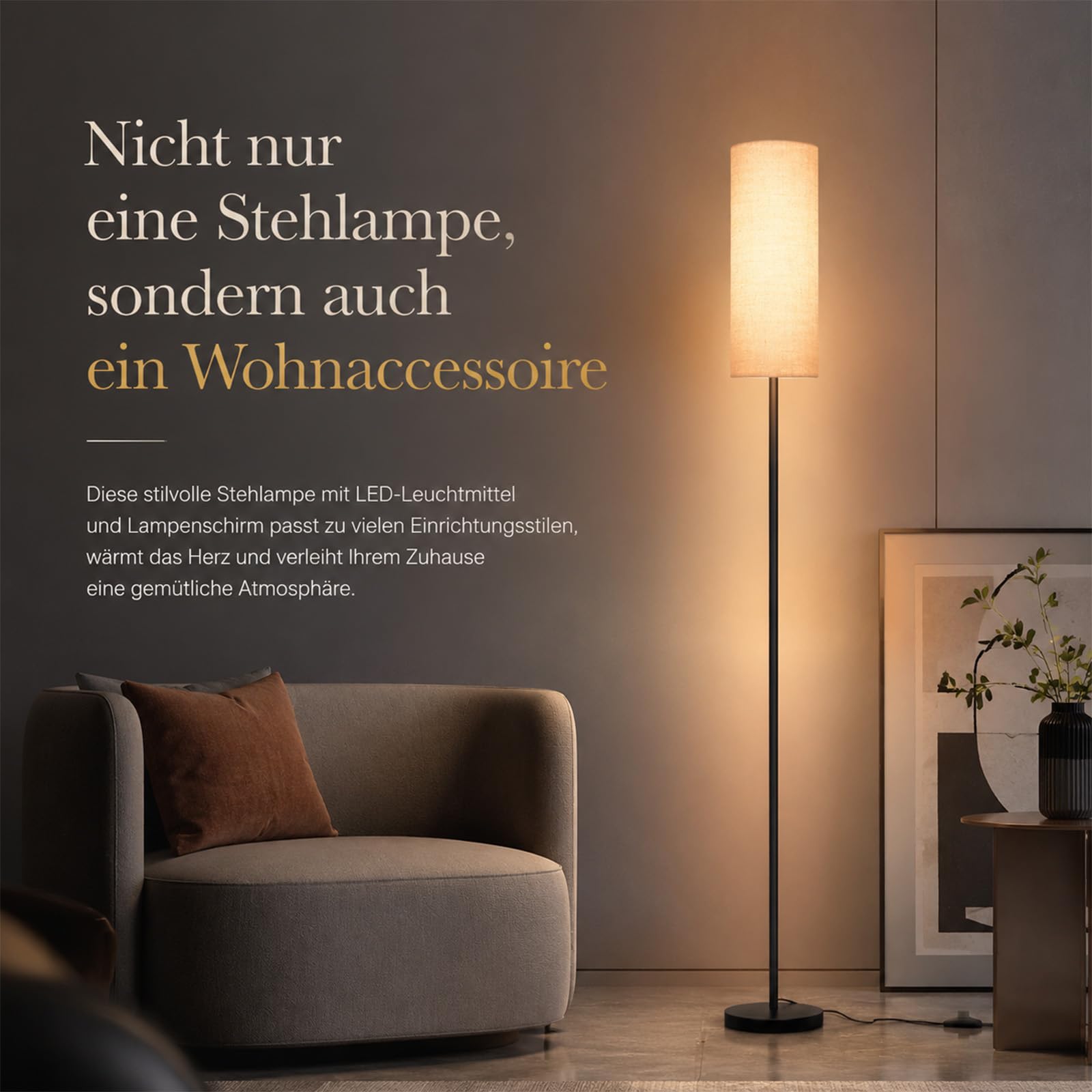Stehlampe Wohnzimmer, Stehlampe Dimmbar, LED Leselampe mit APP-Steuerung& Fernbedienung& Fußschalter, Minimalismus Stehlampen mit Leinen Lampenschirm 3 Farbtemperaturen Für Schlafzimmer, Wohnzimmer