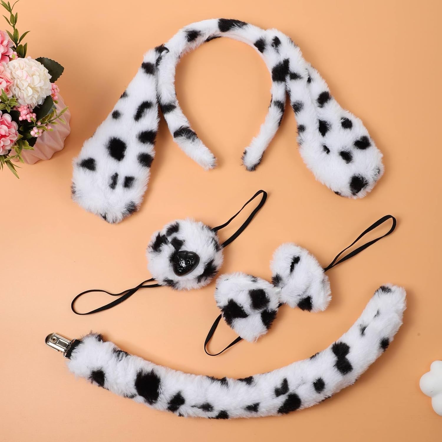 4 Pieces Dog Costume Set Dog Ears Headband Nose Tail and Bow Tie Cosplay Accessoies for Halloween Party - Image 6