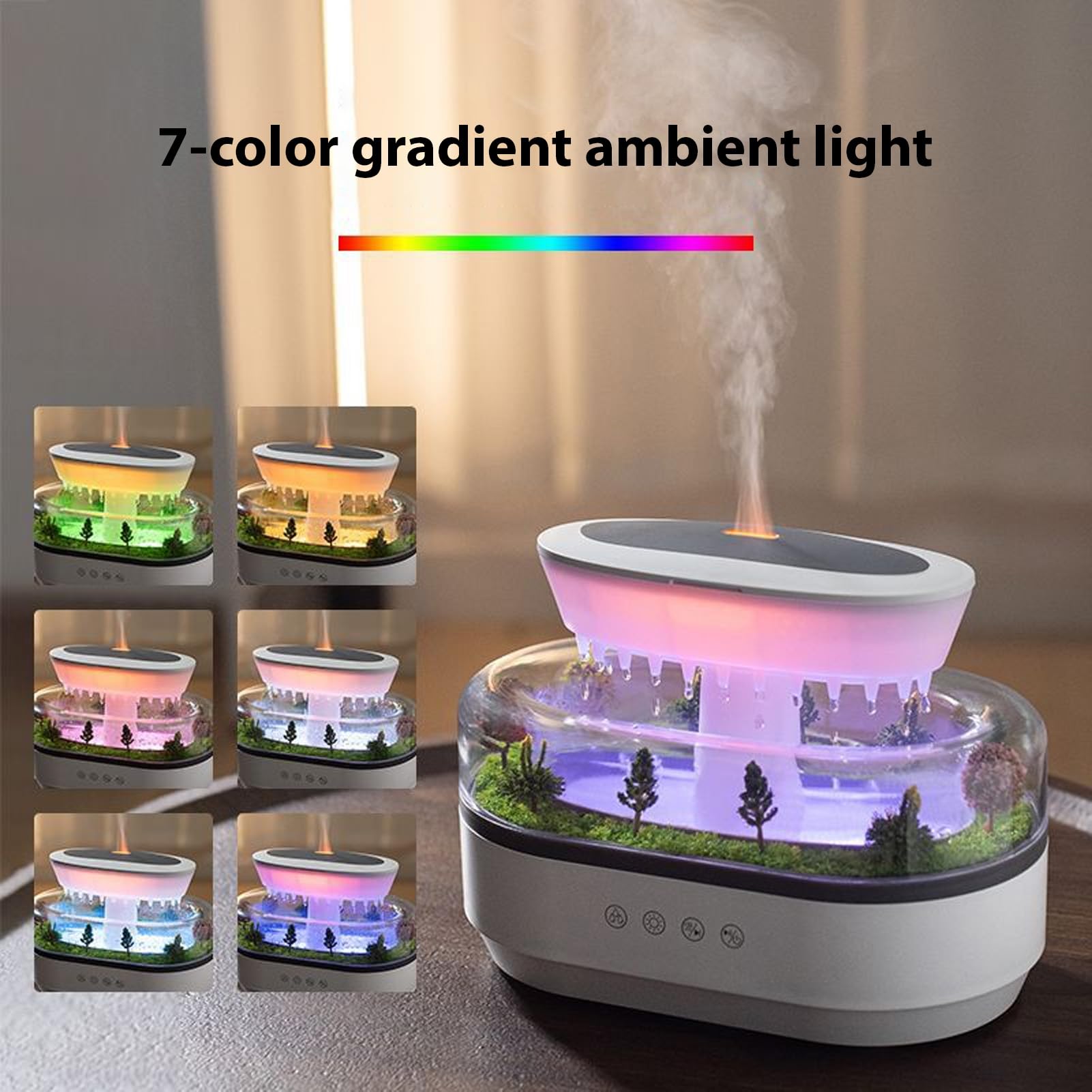 Decdeal Umidificatore a Goccia di Pioggia, Rumore Bianco, Illuminazione a LED 7 Colori, Musica Goccia per Aromaterapia con Nebbia Fredda e Diffusore Ad Ultrasuoni per Camera d (Stecker UE)