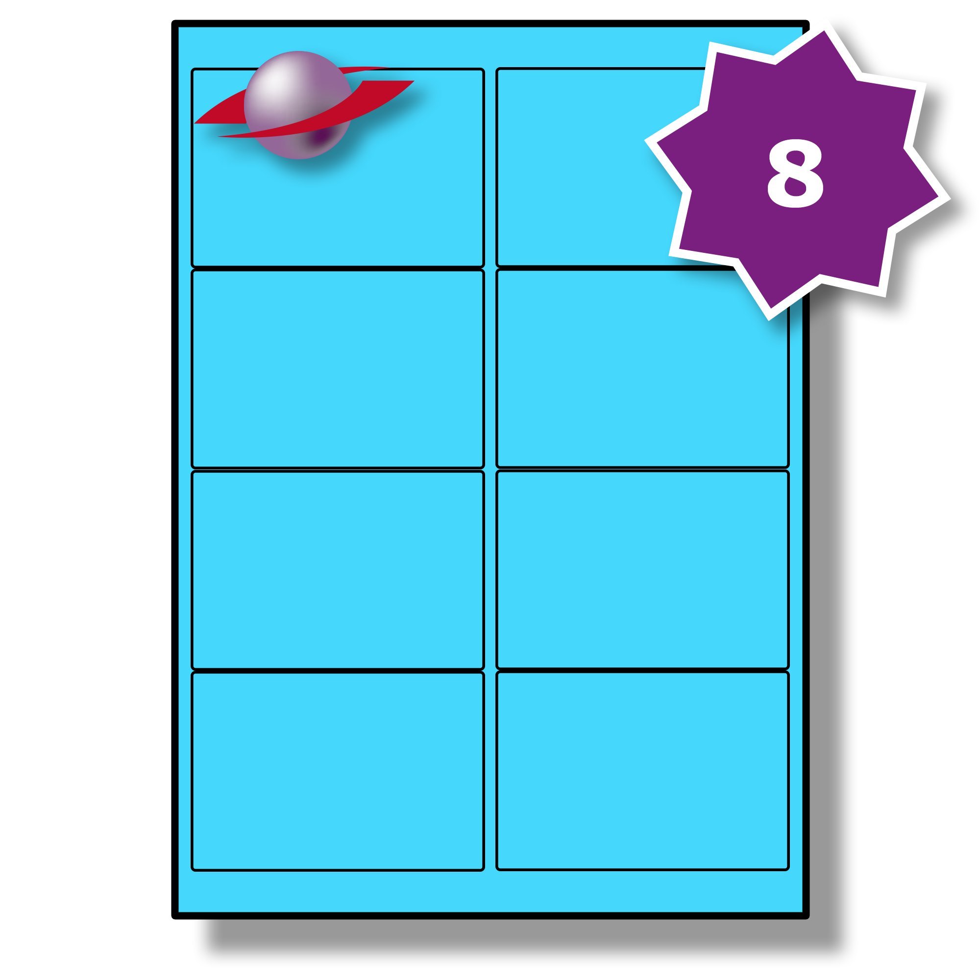 Label Planet® 8 Per Page/Sheet, 100 Sheets (800 Sticky Blue Labels), Blank Plain Matt Quality A4 Coloured Paper Stickers, for Laser/Copier or Inkjet Printer, UK LP8/99C, 99.1 x 67.7 MM, Colour Coding — image 1