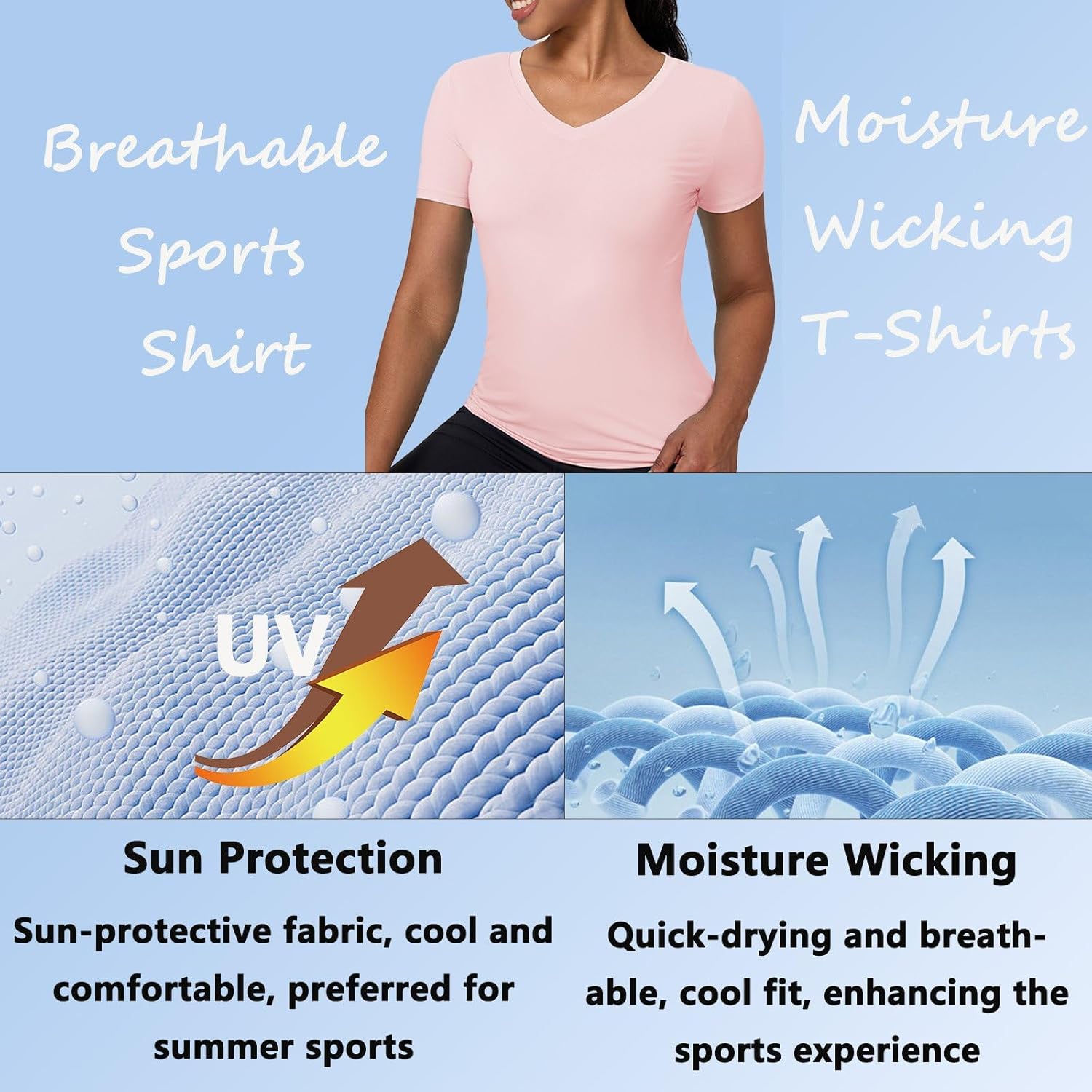 Women's Compression Short Sleeve V Neck Sun Protection Shirt Workout Basic Yoga Gym Tops Moisture Wicking T-Shirts - Image 5