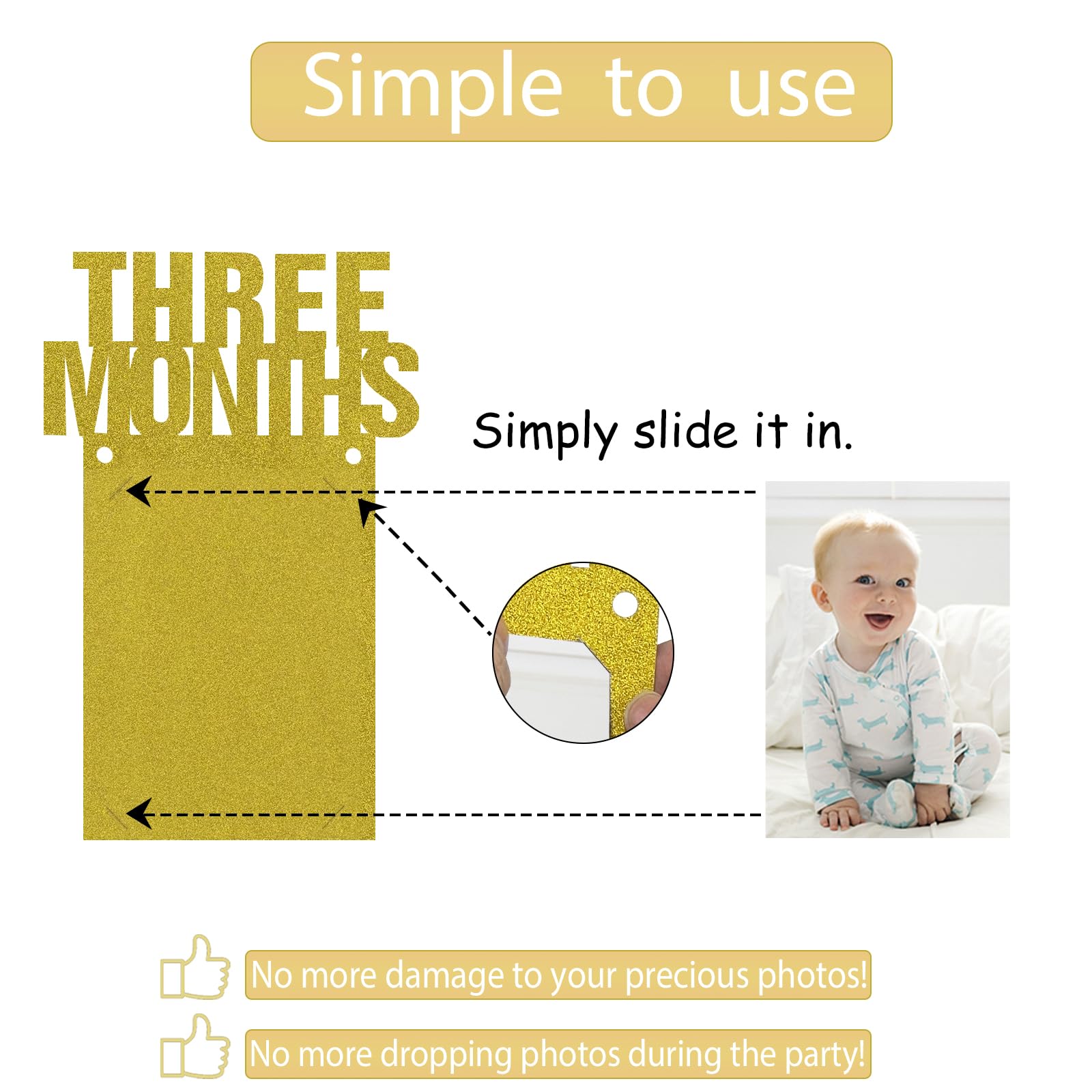 Baby First Birthday Photo Banner Decor | 12 Monthly Milestone Cards With Ribbon (Kraft Style)