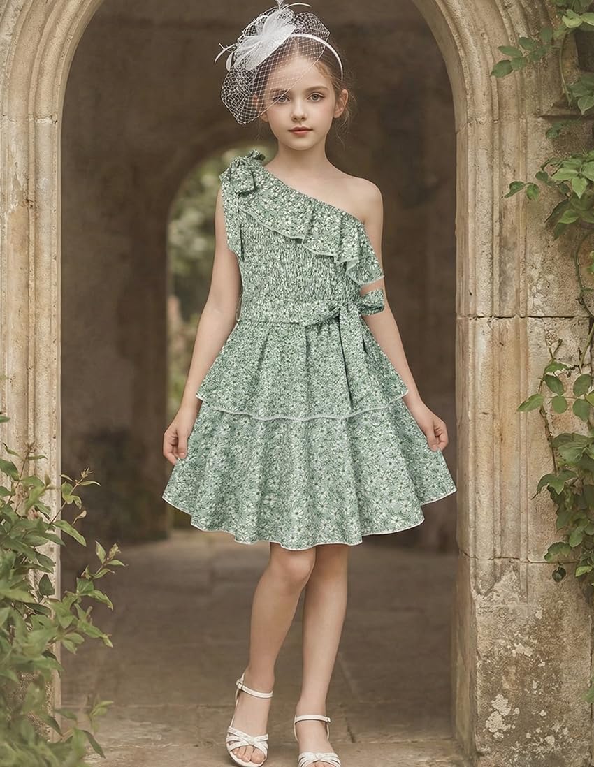 GRACE KARIN Girls Summer Spring Dress Kids One Shoulder Floral Dresses Teen Cute Party Flower 2 Layer Hawaiian Clothes 6-14 - Image 8