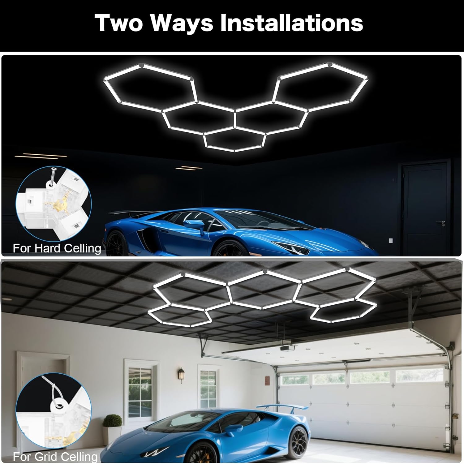 Hexagon Garage Lights LED, 25 Packs Hexagon Light 220W 26400LM 6500K Daylight White Ceiling Shop for Hex Lights Garage Warehouse Basement Gym Detailing Shop Wash Yoga Room