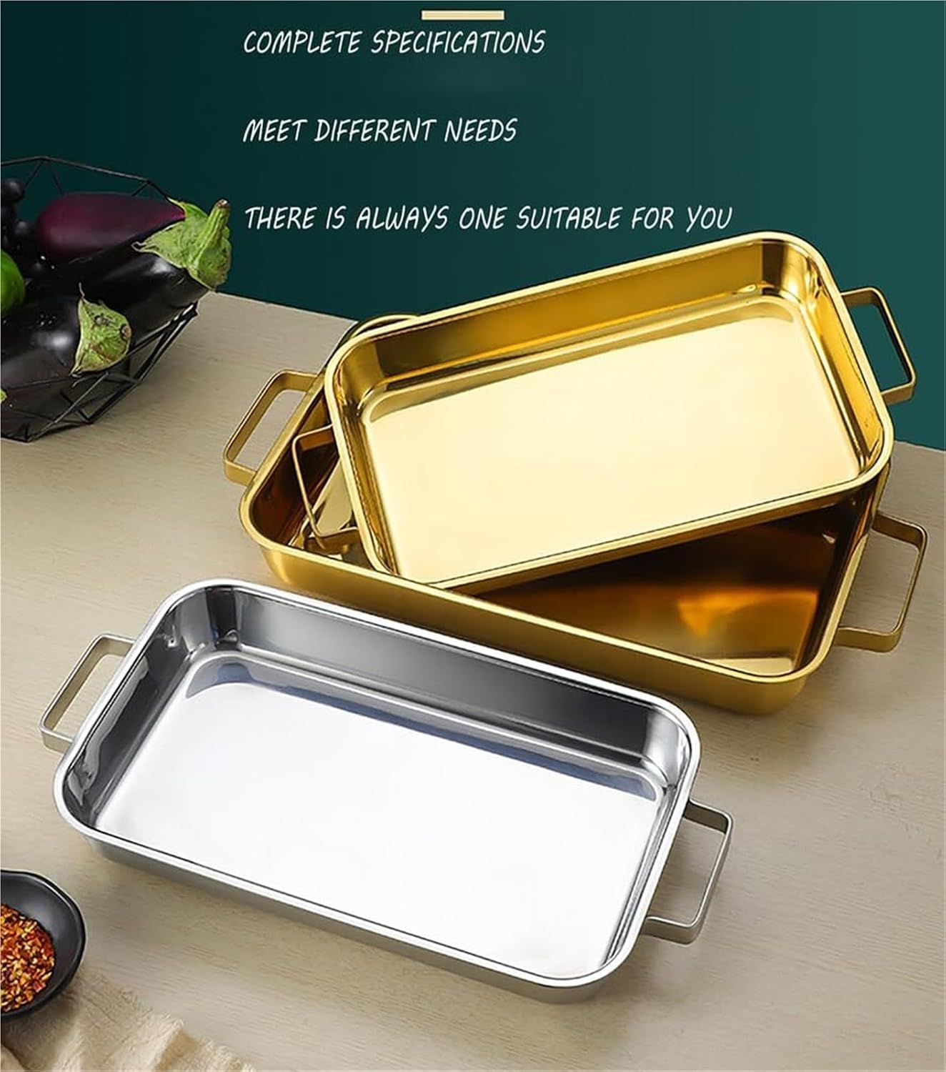 Tophacker Rectangle Spanish Spanish Paella Pan,Heavy-Duty Riveted Handles Stainless Steel Spanish Pan Dishwasher-Safe Paella Cookware for Homes Restaurants