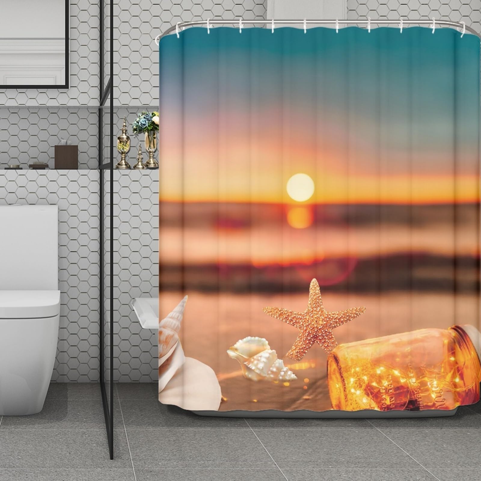 Rideau de douche anti moisissure 200X240 et séchage rapide étoile de mer