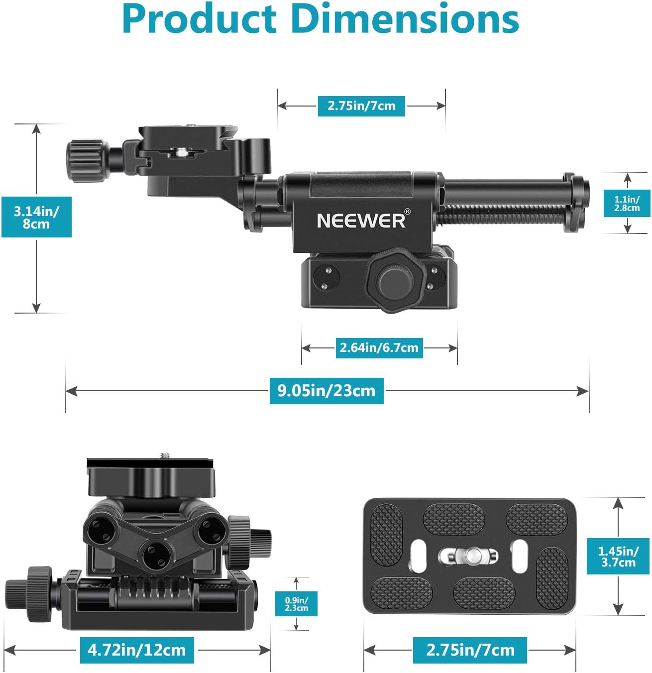 NEEWER Pro 4 Way Macro Focusing Focus Rail Slider with 1/4" Arca Type Quick Release Plate Compatible with Canon Nikon Pentax Olympus Sony and Other DSLR Cameras and Camcordes Great for Close Up