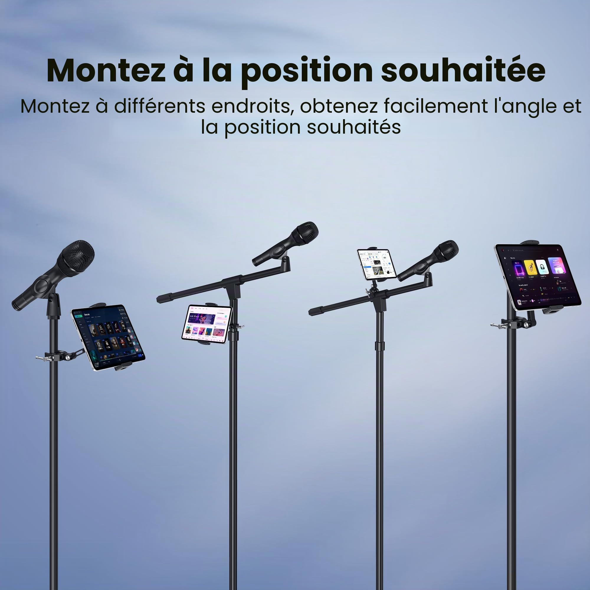 CreaDream support pour microphone et téléphone, tablette en aluminium compatible 4,7 à 12,9 pouces