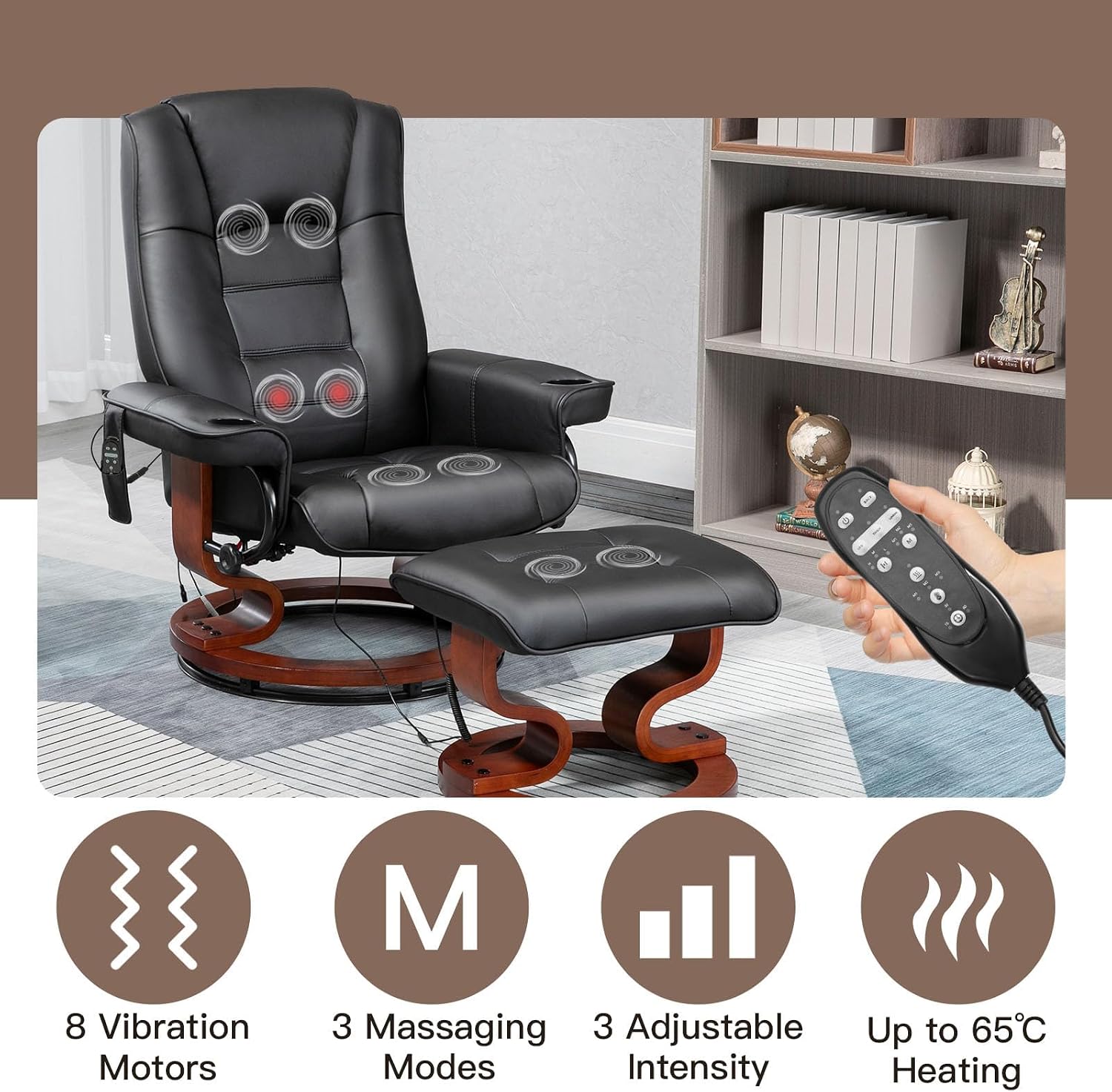 Electric Massage Recliner with Ottoman, Swivel Lounge Chair with Footrest and Adjustable Back for Living Room, Office & Bedroom, Faux Leather, Black