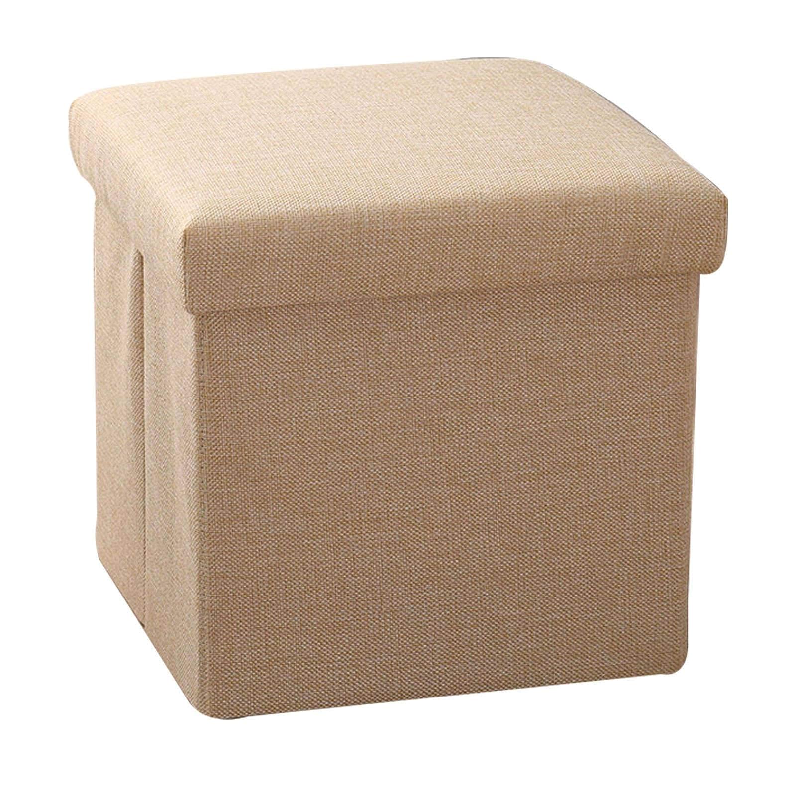 Pouf de rangement en lin beige pour désencombrer le salon et la chambre