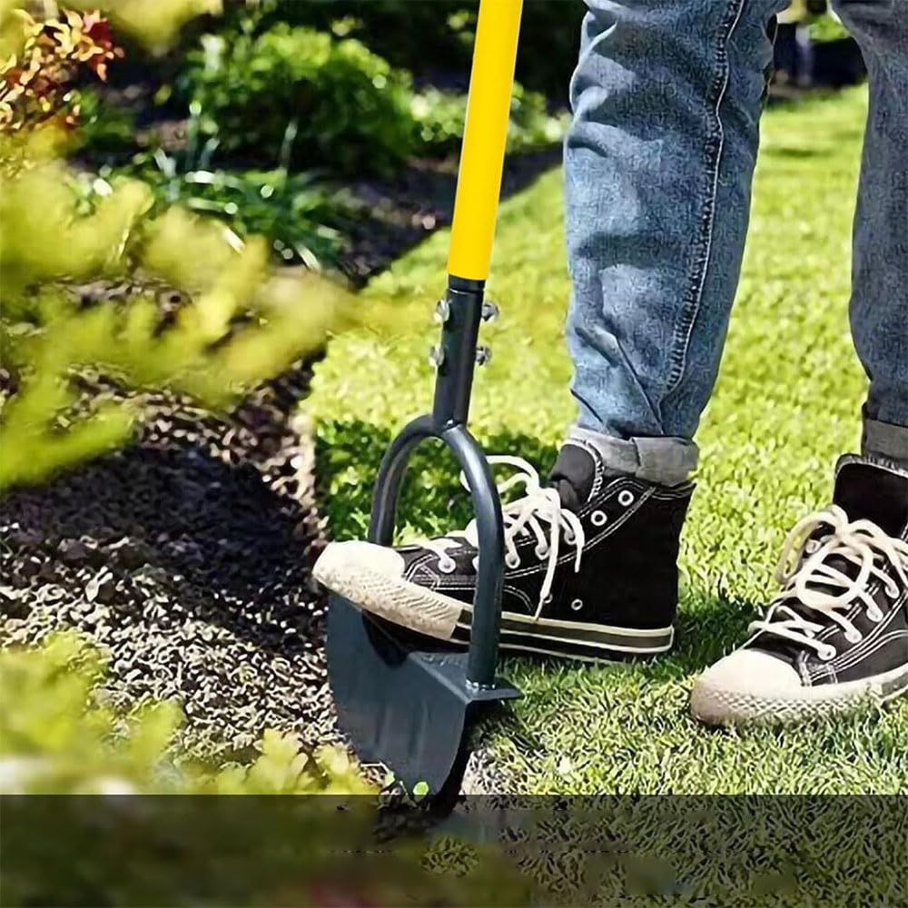 Manual Half Serrated Lawn Edger with Comfortable Handle Heavy-Duty Carbon Steel Tool for Grass Trimming Garden Sidewalk Edging