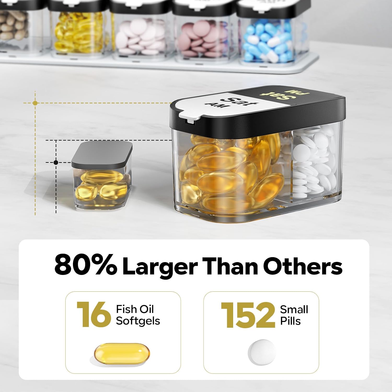 Odaro Extra Large Weekly Pill Organizer 2 Times A Day AM PM, Black