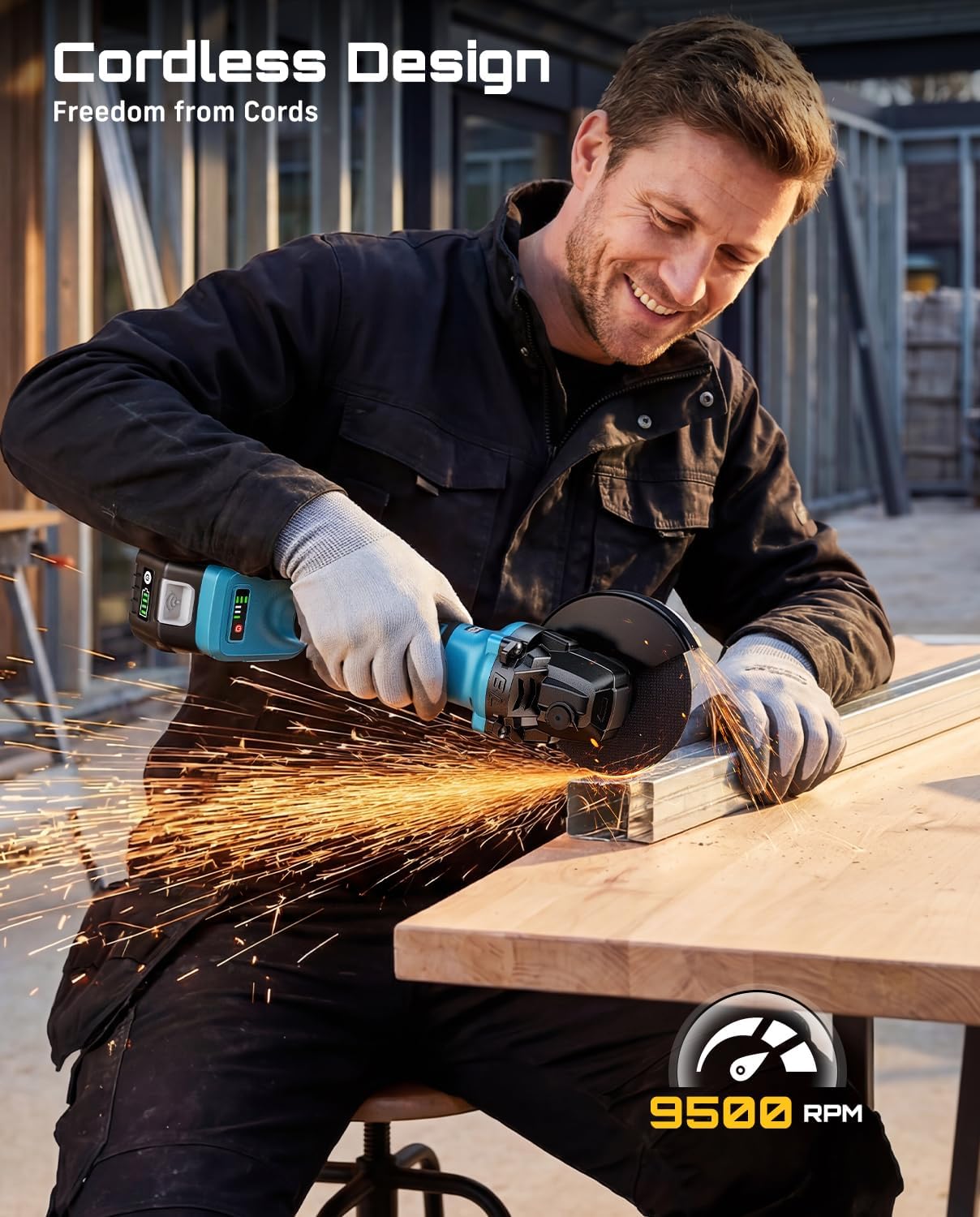 SEESII Angle Grinder Cordless 21V, 9500RPM Battery Grinder Tool, Brushless Motor, 2X 4.0Ah Batteries, Lightweight Design, Power Electric Grinder Kit for Metal Cutting, Grinding