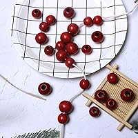 Vista 4 de 120 cuentas de madera rojas de 20 mm y 16 mm para macramé, cuentas espaciadoras de madera vintage de agujero grande