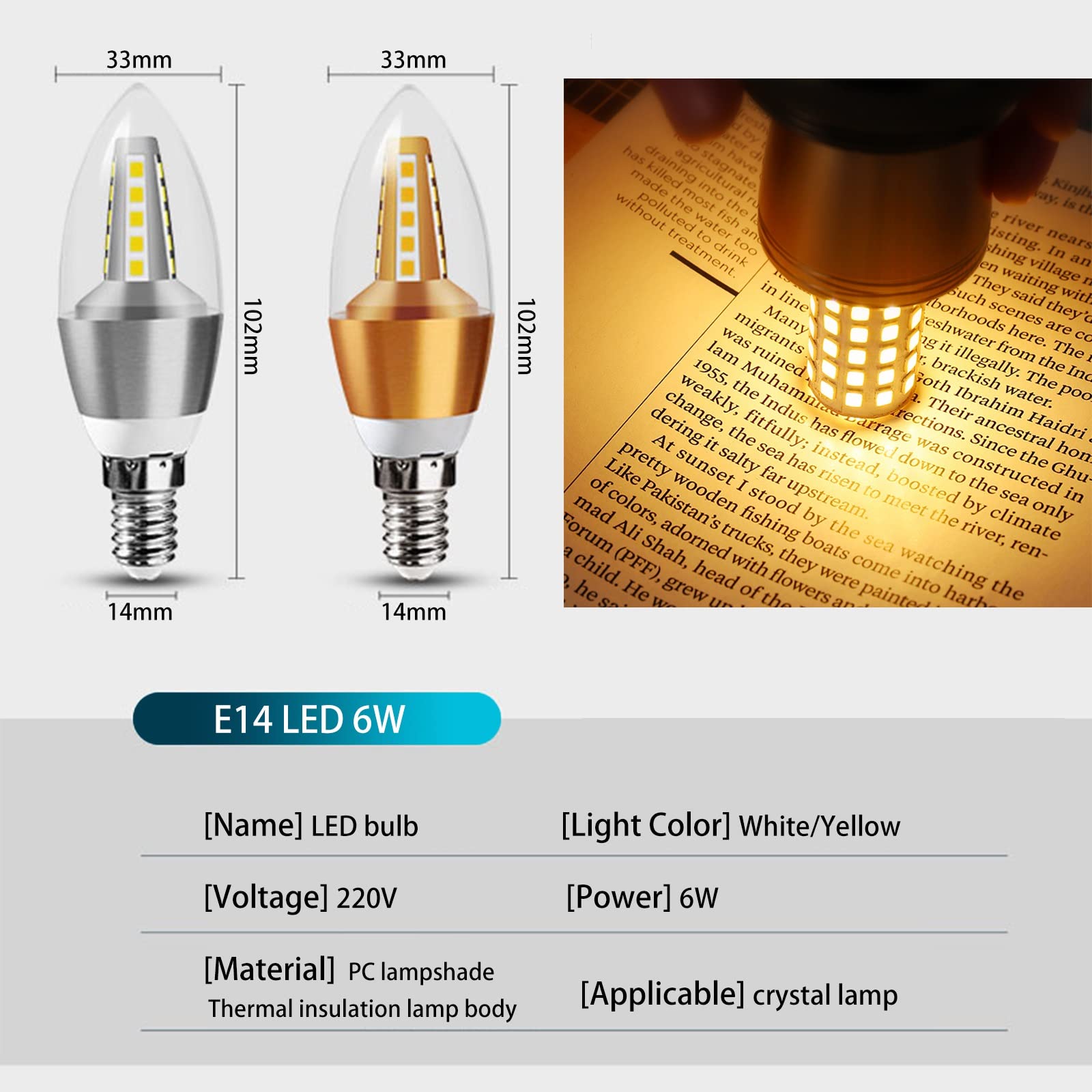 BVCL Lampadina E14 LED dimmerabile, Lampada a LED da 6W (sostituisce Le lampade alogene da 45 Watt), Lampadina E14 da 500lm, Ra＞80， Luce cangiante Tricolore, 11 Pezzi (Color : White)