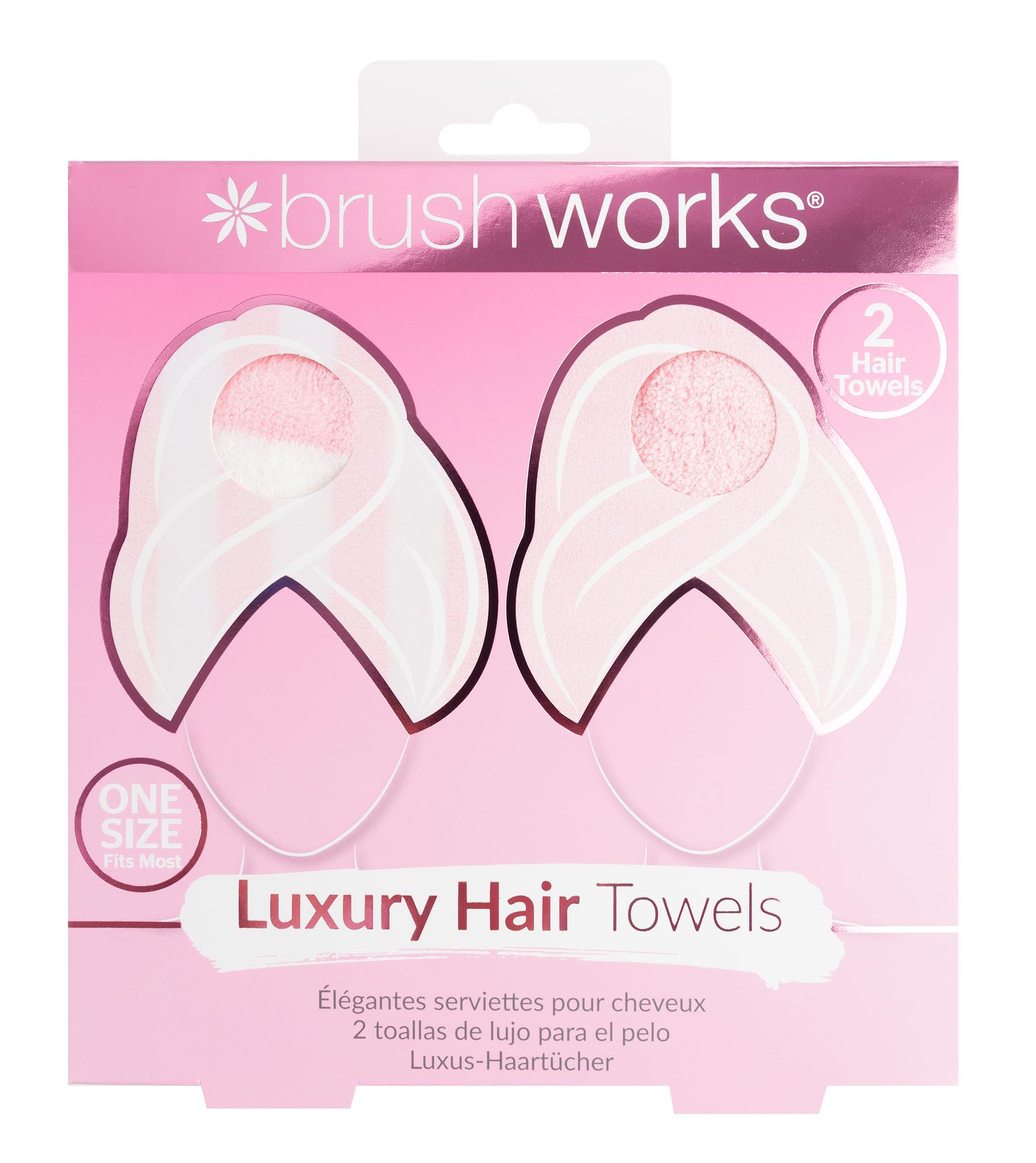 Brushworks Luxury Hair Towels – 2 Pack of Ultra-Absorbent Microfibre Hair Wraps for Quick Drying & Frizz-Free Hair, Soft, Lightweight & Vegan Friendly, One Size