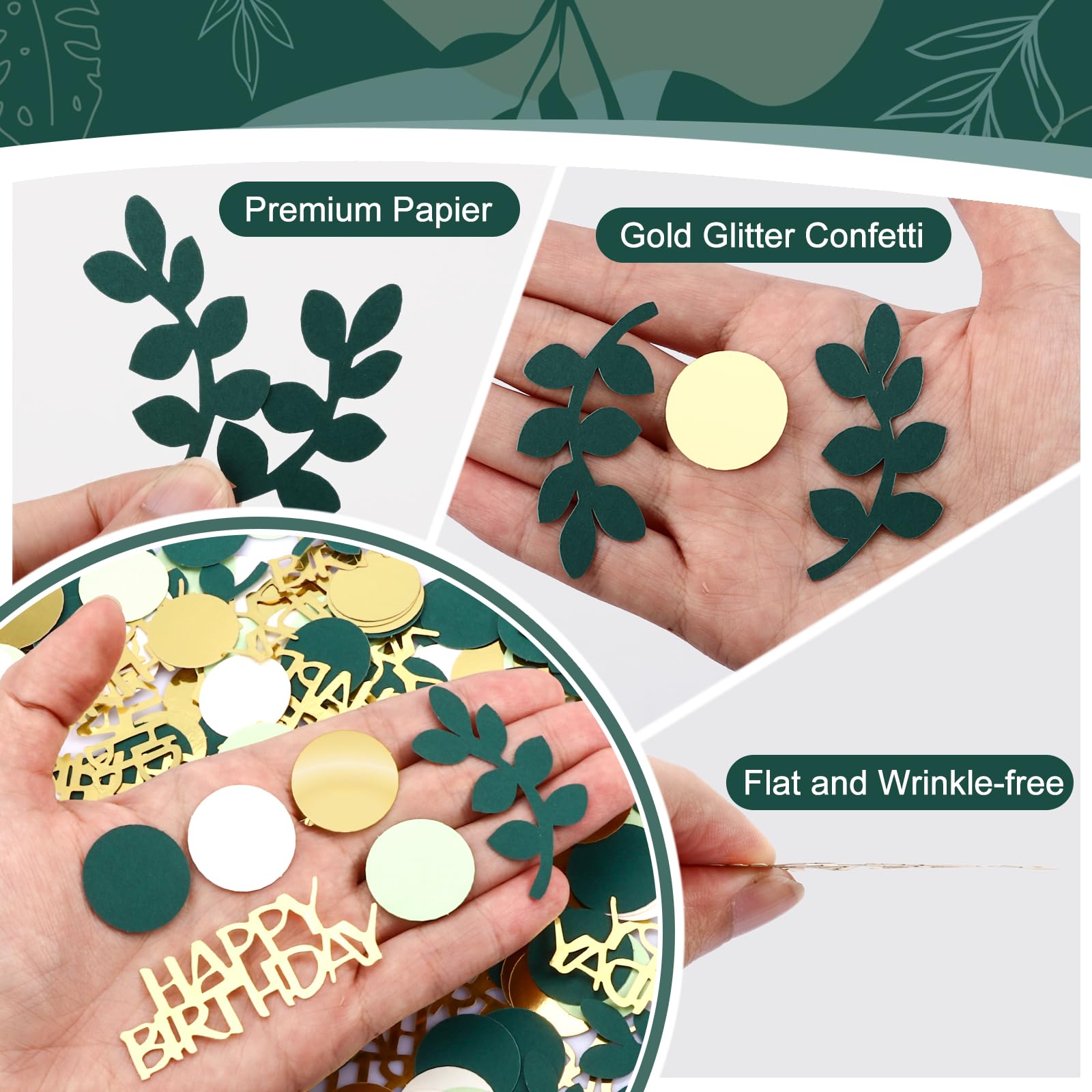 300 Pièces Confettis Anniversaire, Décoration De Table Confettis D'anniversaire Verts Et Dorés, Confetti Happy Birthday, Anniversaire Fête Déco Table Pour Femme Homme Garcon Filles