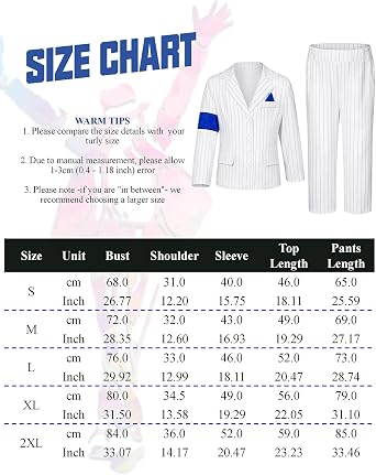 Pop King Michael Stage Outfits, Rockstar MJ Tour Blazer Suit - White Stripe Jacket Pants &Tie 80s 90s Dress Set for Halloween Dance Party Casual