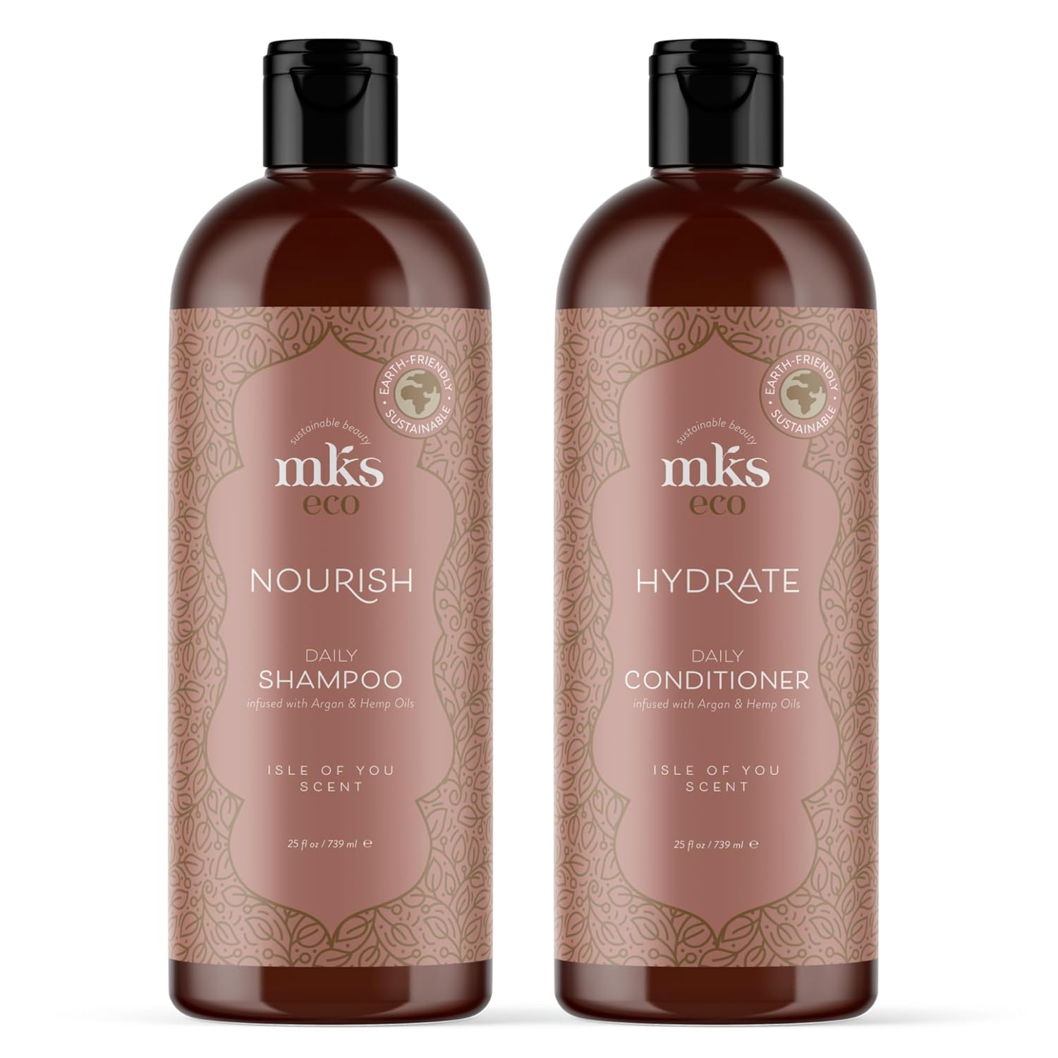 Earthly Body MKS eco Nourish Shampoo, Isle of You (25 fl oz) + MKS eco Hydrate Conditioner, Isle of You (25 fl oz) - Moroccan Argan Oil, Hemp Seed Oil - Vegan, Cruelty Free
