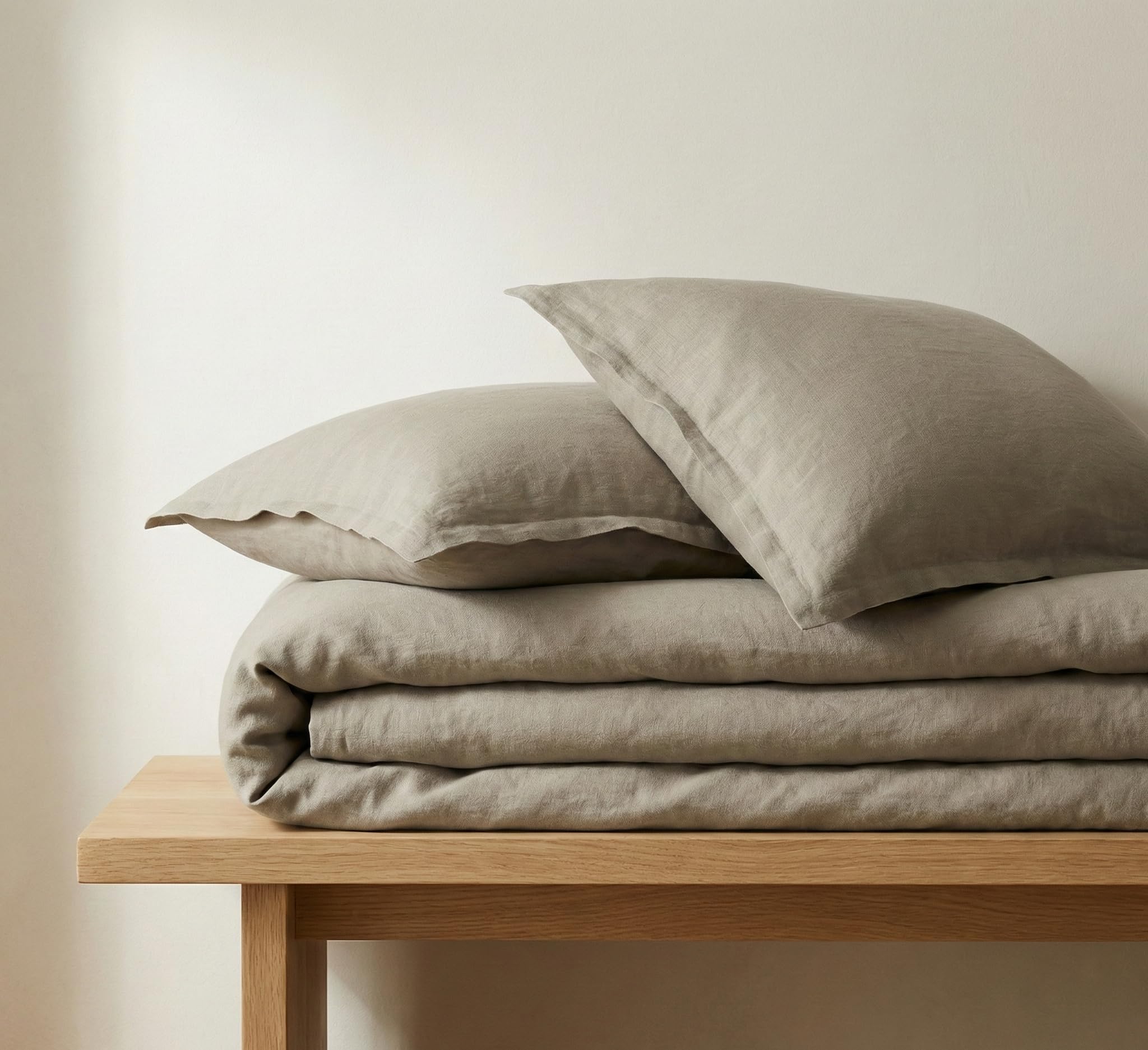 Set Copripiumino - Biancheria da Letto 100% Puro Lino, Comfort Traspirante e Termoregolante, Lusso Fatto a Mano - Beige Naturale, Queen (Standard USA) (223,5 x 228,6 cm)