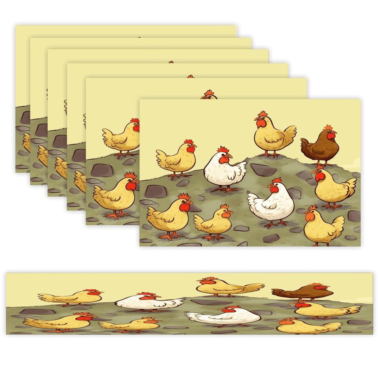 A Brood of Chickens Table Runner and Placemats Set of 6 Heat Resistant Non-Slip Place Mats Washable Linen Dining Mat Sets Modern Cloth Table Mat Art Dining Decor for Daily Use