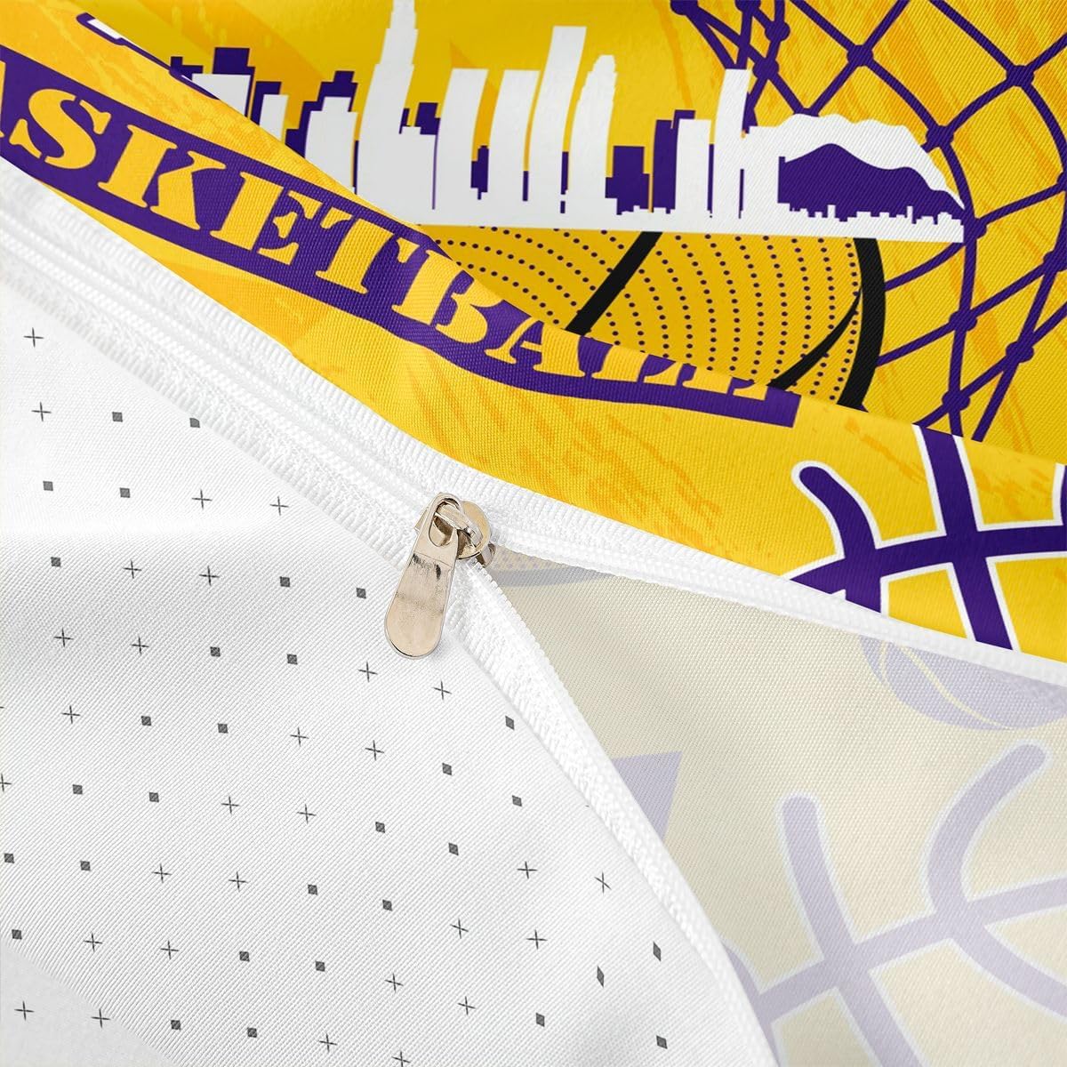 jejeloiu Basketball Duvet Cover Twin Size Gaming Sports Bedding Set Women Men Basketball City Comforter Cover Ball Games Bedclothes Yellow Purple