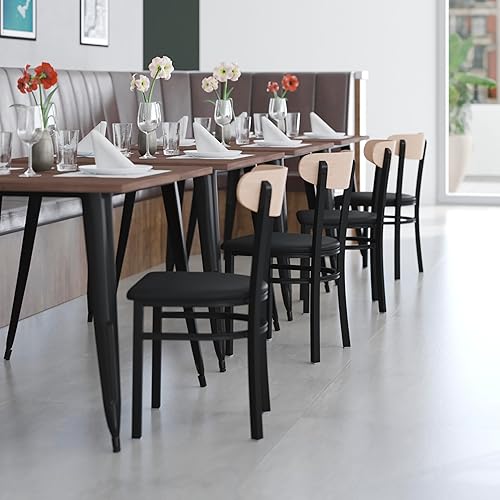 Miniatura 6 de Flash Furniture Wright - Silla de comedor comercial, respaldo de madera con acabado de abedul natural, asiento de vinilo negro, 500 libras, con