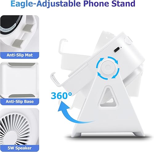 Miniatura 5 de Altavoz Bluetooth de Inducción Inalámbrica, 4 en 1 con Soporte para Teléfono Giratorio de 360° y Luz Ambiental RGB, Sonido Envolvente de Alta Blanco