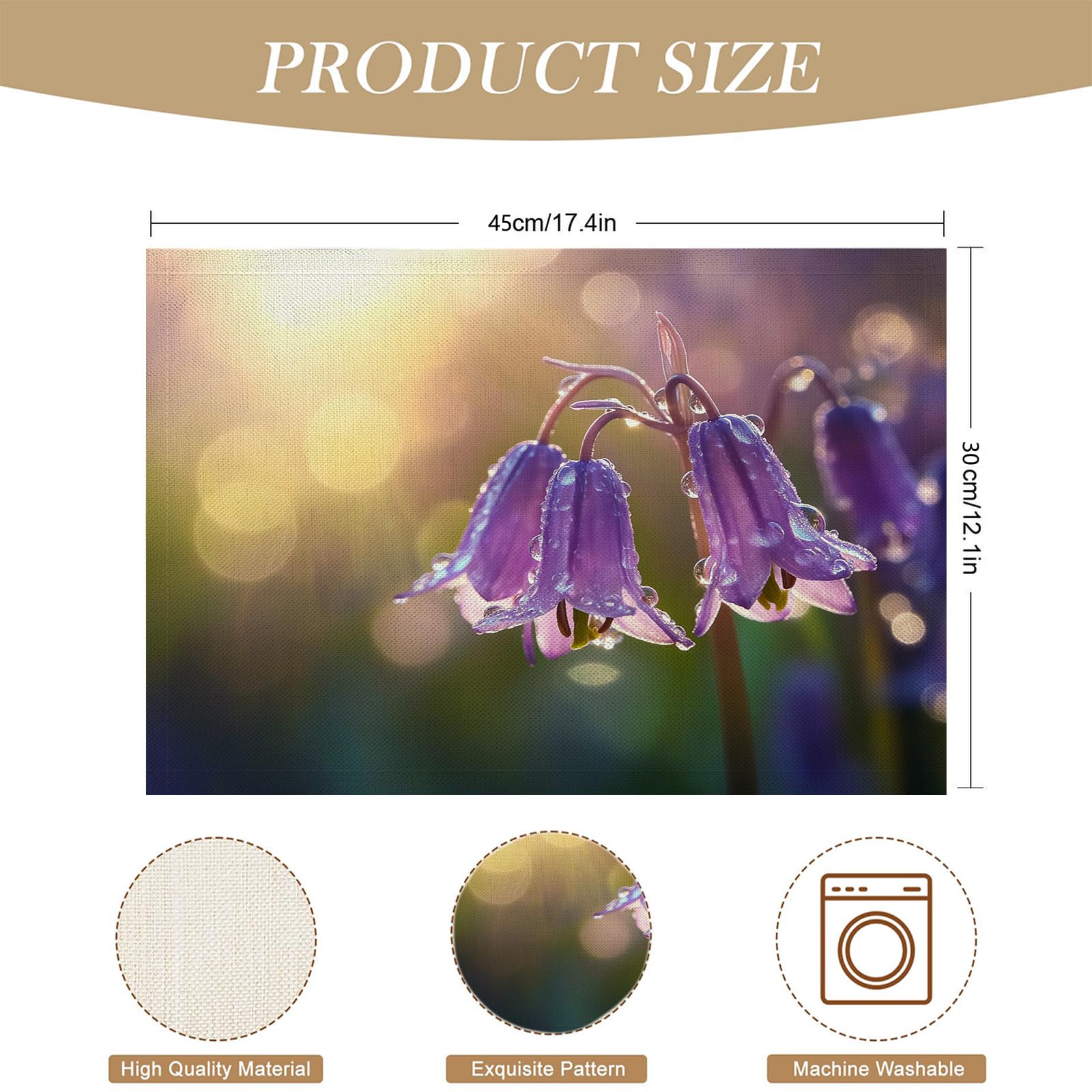 30×45cm Tovaglietta Americana Paesaggio in Cotone Lino Rettangolare - Tovagliette Set di 8 Campanula Resistente al Calore per La Cucina, Il L'Ufficio