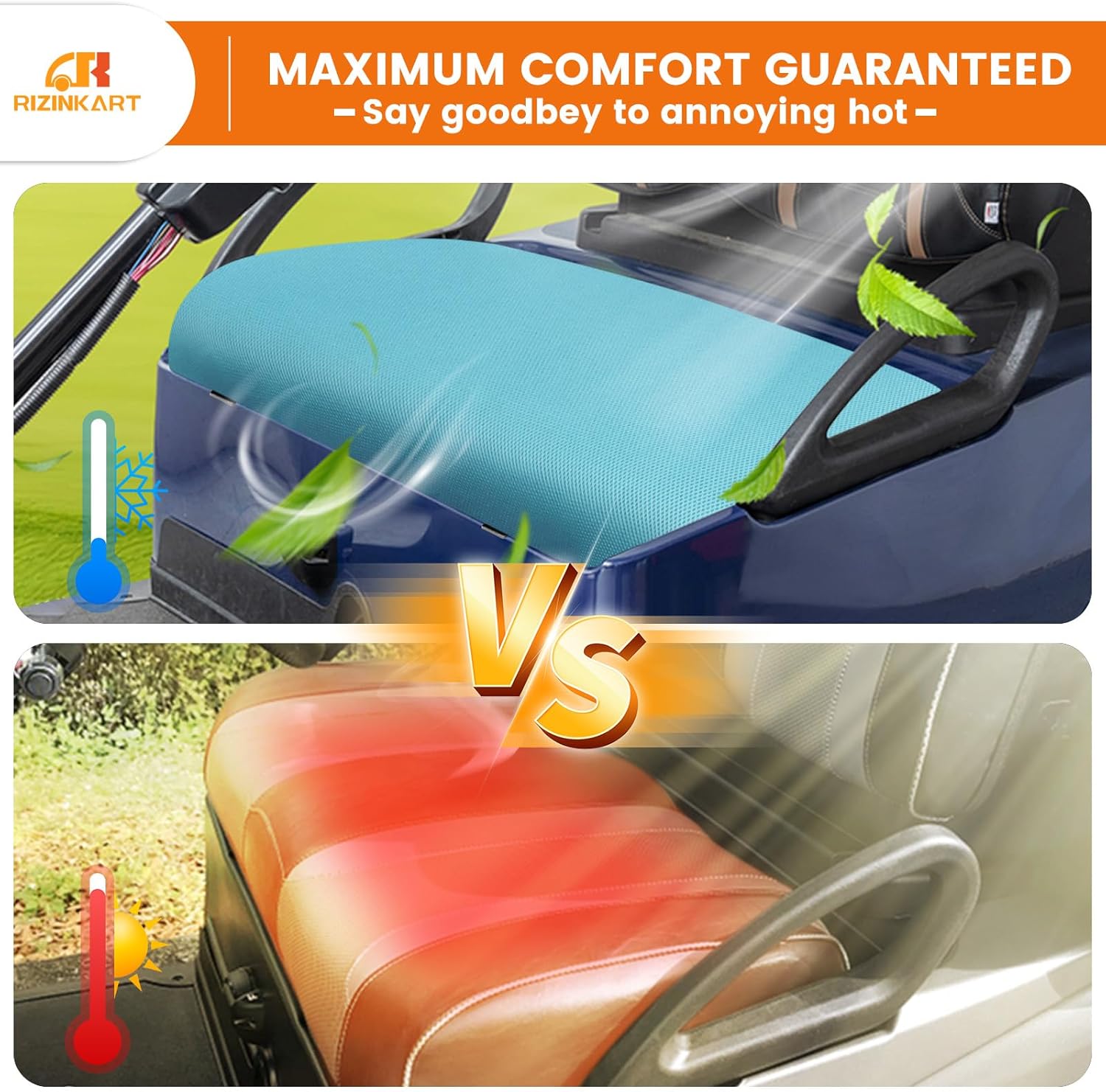 Universal Golf Cart Front Seat Covers Set Fit for EZGO TXT/RXV, Club Car DS/Precedent, Yamaha G29/ Drive 2 OEM Ordinary Front Seat Cushion,Stretch Polyester Mesh Seat Cover - Breathable & Durable