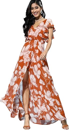 Sassafras Women Floral Frill Sleeve Maxi
